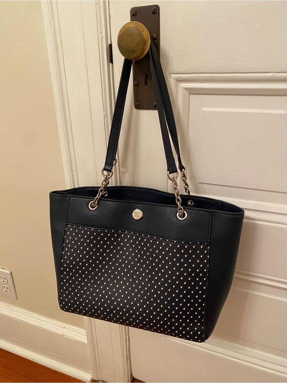 Chaps navy Polka Dot Tote Bag with silver Accents